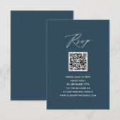 Blauw Elegant Script Minimalist QR Bruiloft RSVP Kaartje (Voorkant / Achterkant)