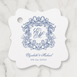 Blauw  Elegant Script Monogram Crest Wedding Bedankjes Labels