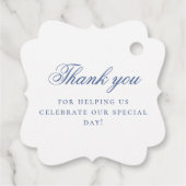 Blauw  Elegant Script Monogram Crest Wedding Bedankjes Labels (Achterkant)