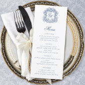Blauw Elegant Script Monogram Crest Wedding Menu