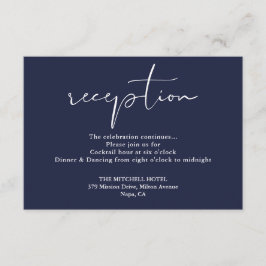 Blauw Elegant Script Trouwreceptie Informatiekaartje