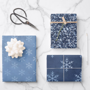 Blauw Elegant Sneeuwvlok   Kerstvakantie Inpakpapier Vel