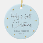Blauw Elegant Star Foto Baby's Eerste Kerstmis Keramisch Ornament (Voorkant)