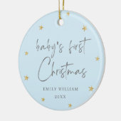 Blauw Elegant Star Foto Baby's Eerste Kerstmis Keramisch Ornament (Links)