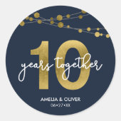Blauw Elegant Strings of Lights 10th Jubileum Ronde Sticker (Voorkant)