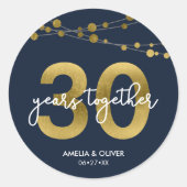 Blauw Elegant Strings of Lights 30th Jubileum Ronde Sticker (Voorkant)