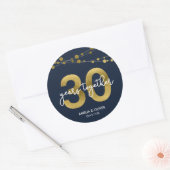 Blauw Elegant Strings of Lights 30th Jubileum Ronde Sticker (Envelop)