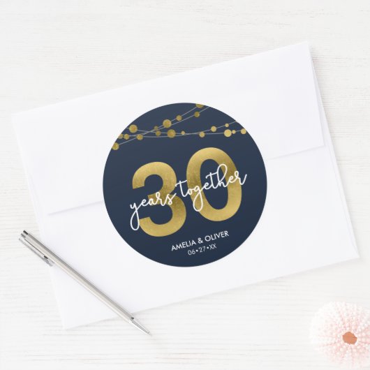 Blauw Elegant Strings of Lights 30th Jubileum Ronde Sticker (Envelop)