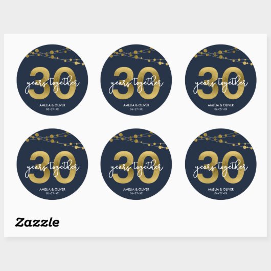 Blauw Elegant Strings of Lights 30th Jubileum Ronde Sticker (Vel)