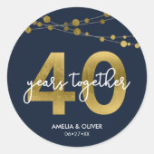 Blauw Elegant Strings of Lights 40th Jubileum Ronde Sticker (Voorkant)