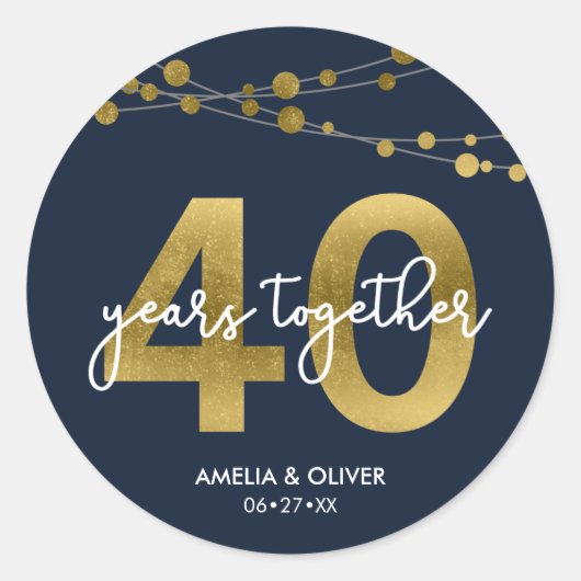 Blauw Elegant Strings of Lights 40th Jubileum Ronde Sticker (Voorkant)