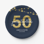 Blauw Elegant Strings of Lights 50th Jubileum Papieren Bordje (Voorkant)