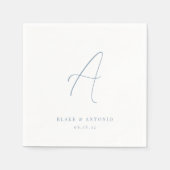 Blauw | Elegant Thin Line Script Wedding Monogram Servet (Voorkant)