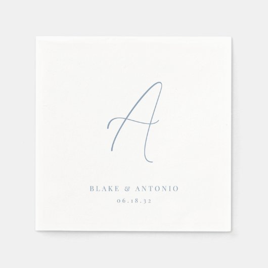 Blauw | Elegant Thin Line Script Wedding Monogram Servet (Voorkant)