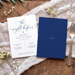 Blauw Elegant Trouwrepetitie Diner Kaart