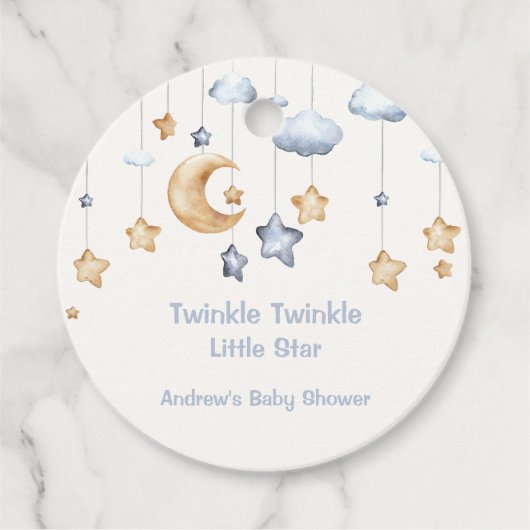 Blauw Elegant Twinkle Twinkle Baby shower Bedankjes Labels (Voorkant)