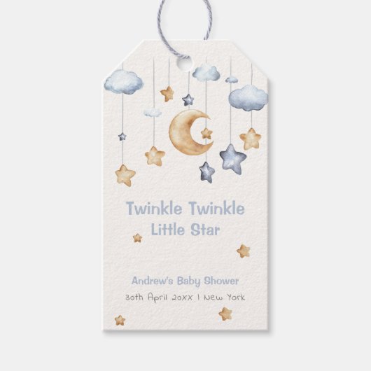 Blauw Elegant Twinkle Twinkle Baby shower Cadeaulabel (Voorkant)