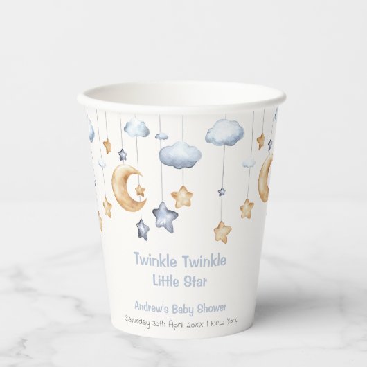 Blauw Elegant Twinkle Twinkle Baby shower Papieren Bekers (Voorkant)