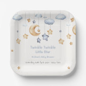 Blauw Elegant Twinkle Twinkle Baby shower Papieren Bordje (Voorkant)