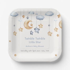 Blauw Elegant Twinkle Twinkle Baby shower Papieren Bordje