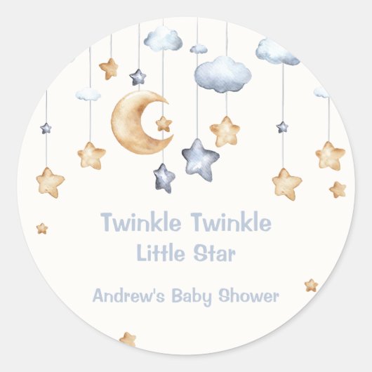 Blauw Elegant Twinkle Twinkle Baby shower Ronde Sticker (Voorkant)