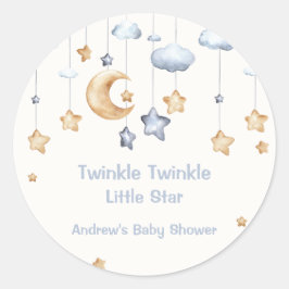 Blauw Elegant Twinkle Twinkle Baby shower Ronde Sticker