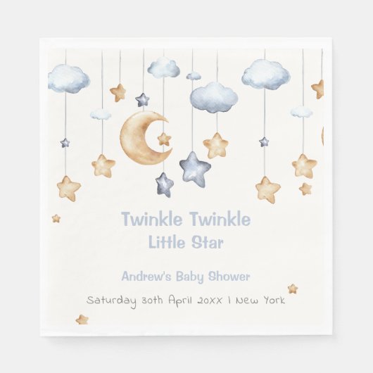 Blauw Elegant Twinkle Twinkle Baby shower Servet (Voorkant)