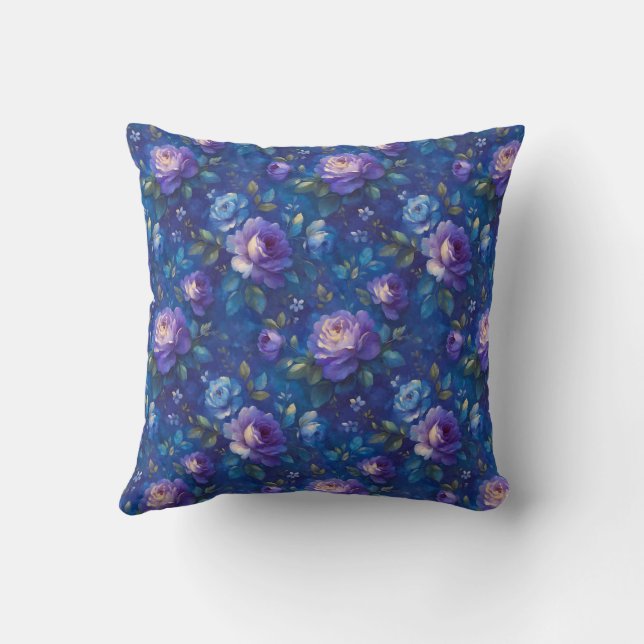 Blauw Elegant Vintage Botanisch Chic Kussen (Achterkant)