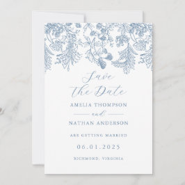 Blauw Elegant Vintage bruiloft Save the date