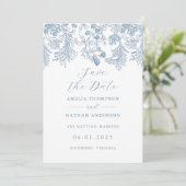 Blauw Elegant Vintage bruiloft Save the date (Staand voorkant)
