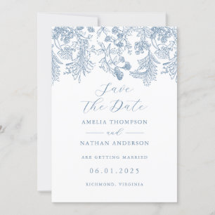 Blauw Elegant Vintage bruiloft Save the date