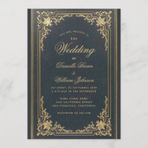 Blauw Elegant Vintage Gouden Calligrafie Bruiloft