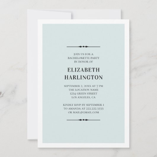 Blauw elegant vrijgezellenfeest. Eenvoudig modern Kaart (Voorkant)