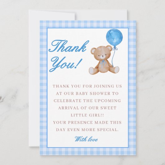 Blauw elegant we kunnen bijna wachten baby shower bedankkaart (Voorkant)