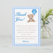 Blauw elegant we kunnen bijna wachten baby shower bedankkaart (Staand voorkant)