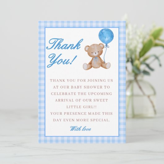 Blauw elegant we kunnen bijna wachten baby shower bedankkaart (Staand voorkant)