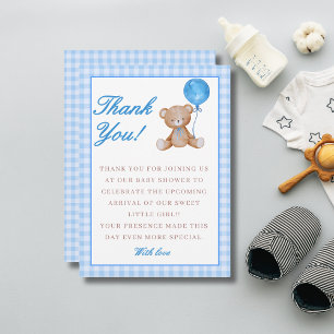 Blauw elegant we kunnen bijna wachten baby shower bedankkaart