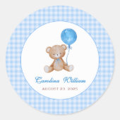 Blauw elegant we kunnen bijna wachten baby shower ronde sticker (Voorkant)