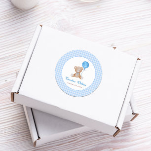 Blauw elegant we kunnen bijna wachten baby shower ronde sticker