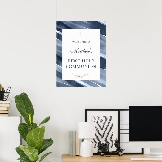 Blauw Elegant Welkom Communie Doop Bevestiging Poster (Thuiskantoor)