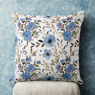 Blauw Elegant  wilde bloemen bloemenpatroon Kussen