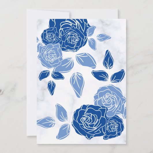 Blauw Elegant Wit Grijs Bloemen Hart Uitnodiging (Achterkant)