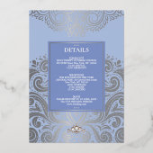 Blauw Elegante Artdeco Diamond Monogram Huwelijk Folie Uitnodiging (Achterkant)