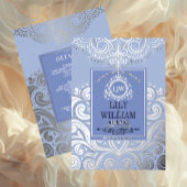 Blauw Elegante Artdeco Diamond Monogram Huwelijk Folie Uitnodiging