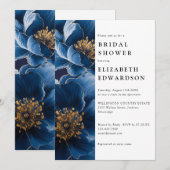 Blauw Elegante Bloem QR Code Bruidsmeisjesfeest Kaart (Voorkant / Achterkant)