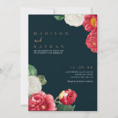 Blauw Elegante Bloemen Huwelijksuitnodiging Kaart (Voorkant)