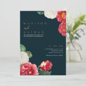 Blauw Elegante Bloemen Huwelijksuitnodiging Kaart (Staand voorkant)