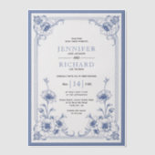 Blauw elegante  bloemen lijst bruiloft vellum uitnodigingen (Voorkant)