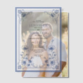 Blauw elegante  bloemen lijst bruiloft vellum uitnodigingen (Offset (Koppel))