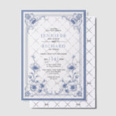 Blauw elegante  bloemen lijst bruiloft vellum uitnodigingen (Offset (Uitnodiging))